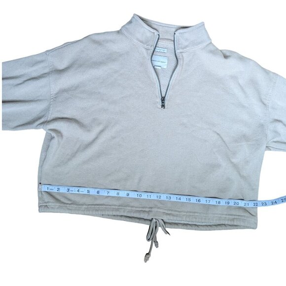 American Eagle Soft Beige Quarter Zip Sweater, Cuffed Sleeves, Waist Tie, Size M - Picture 4 of 9